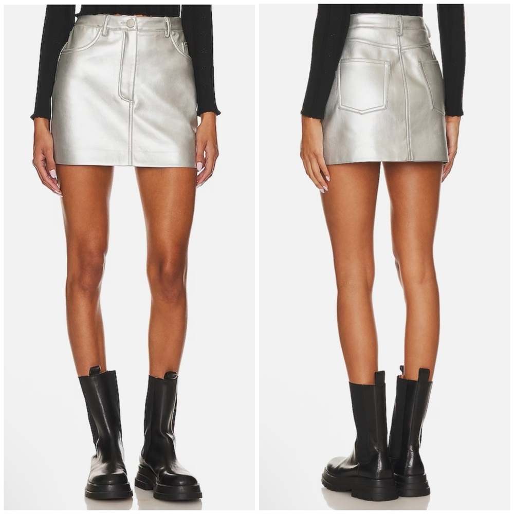 APPARIS Gretchen Metallic Skirt in Silver Size M